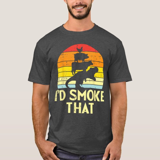 Camiseta Id Smokehat Chicken Pork Beefre Retro Dinosaur Bbq (Frente)