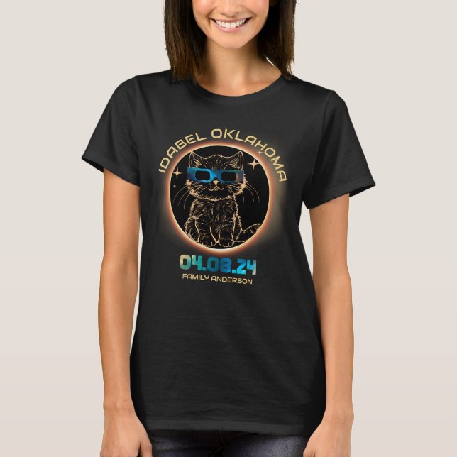 Camiseta Idabel Oklahoma Total Solar Eclipse 2024 Cat Lover (Frente)