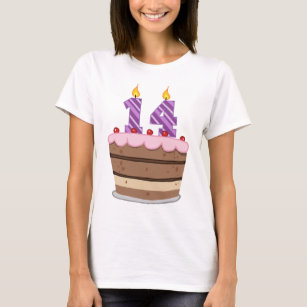 Camiseta Idade 14 no bolo de aniversário