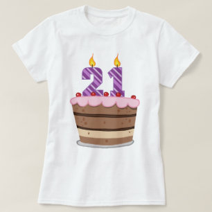 Camiseta Idade 21 no bolo de aniversário
