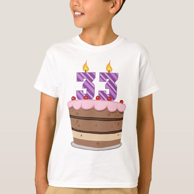 Camiseta Idade 33 no bolo de aniversário (Frente)