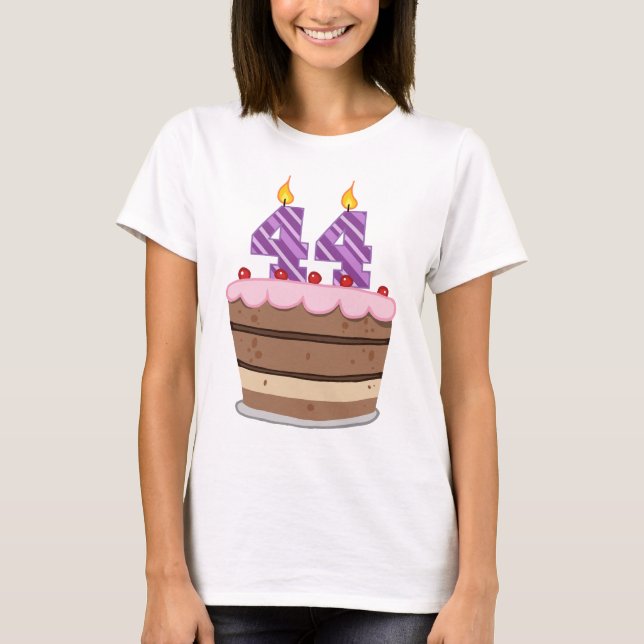 Camiseta Idade 44 no bolo de aniversário (Frente)