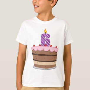 Camiseta Idade 6 no bolo de aniversário
