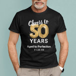 Camiseta Idade para Perfecção 50º aniversário da T-Shirt<br><div class="desc">Trendy black and gold quinquty aniversário t-shirt com sessenta balões de hélio de ouro,  o ditado "aplaude 50 anos",  "envelhecida à perfeição" e a data.</div>