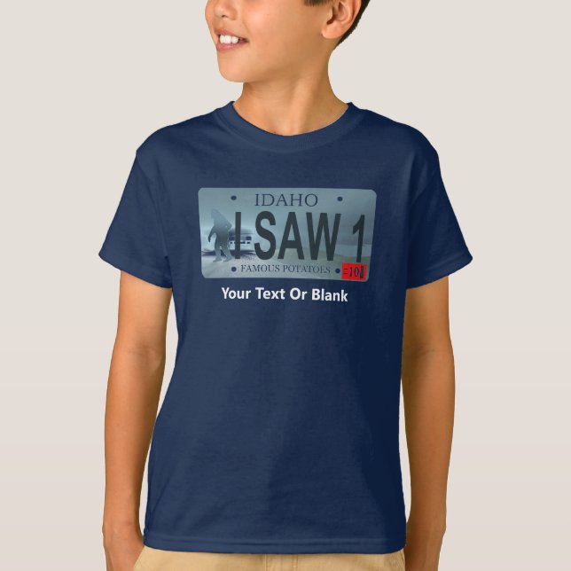 Camiseta Idaho "I Saw 1" Sasquatch License Plate (Frente)