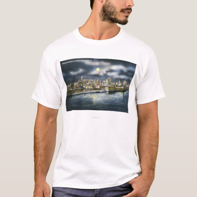 Camiseta Ideia da skyline de Albany na noite (Frente)