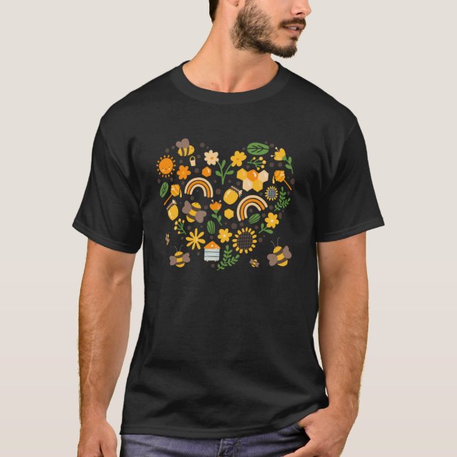 Camiseta Ideia De Abelhas Para Mulheres Com Flores Coração  (Frente)