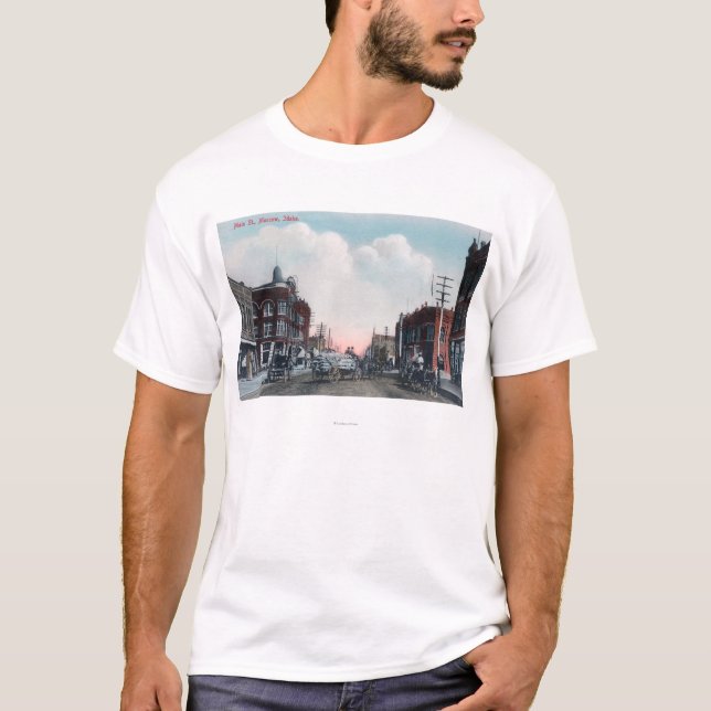 Camiseta Ideia de carruagems da rua principal e do cavalo (Frente)