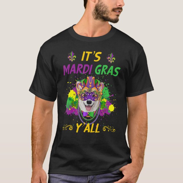 Camiseta Ideia de Festa de Carnaval Corgi Mardi Gras (Frente)