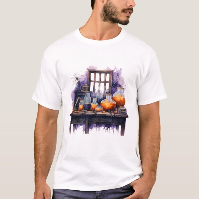 Camiseta Ideia de presente do Magic Halloween Laboratory Eq (Frente)