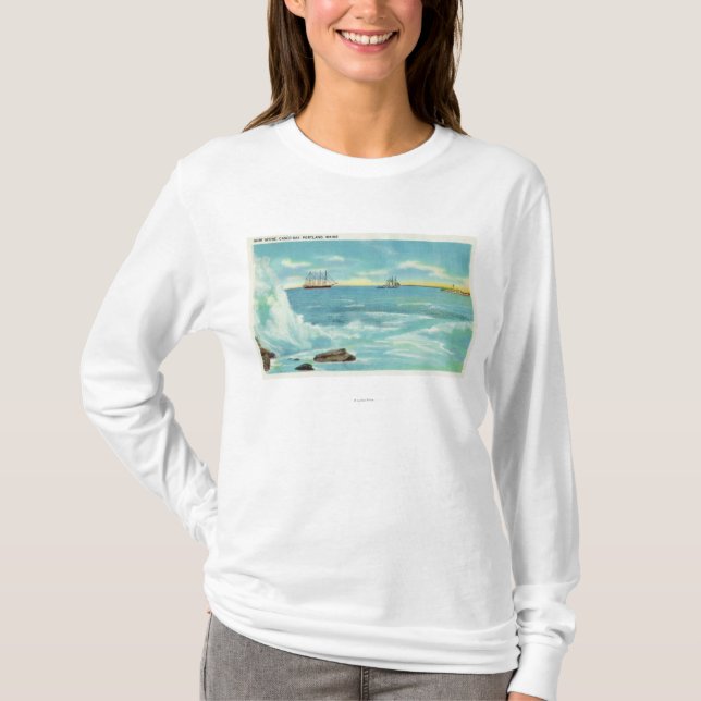 Camiseta Ideia de uma cena do surf, navios na baía de Casco (Frente)
