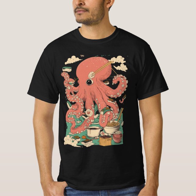 Camiseta Ideia do Dia de os pais Octopus Squid Sushi Gift (Frente)
