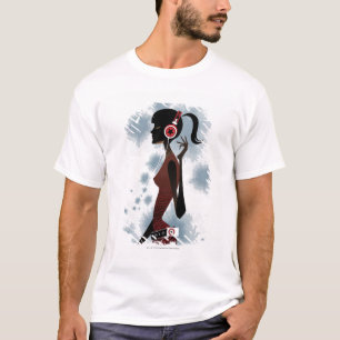 Camiseta Ideia lateral da música de escuta da mulher