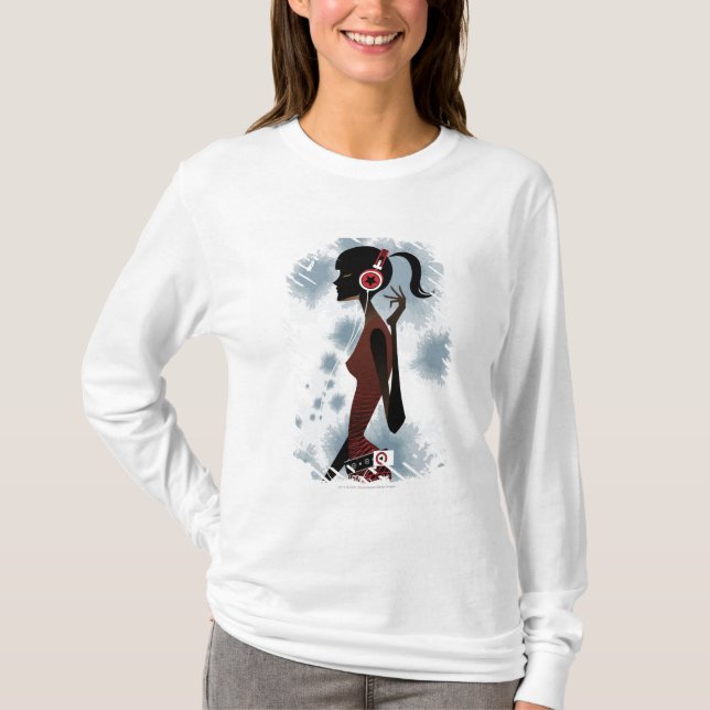 Camiseta Ideia lateral da música de escuta da mulher (Frente)