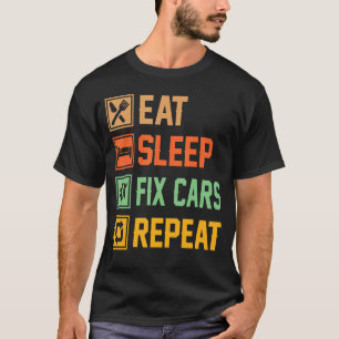 Camiseta Ideias de mecânico de automóveis Coma Durma Conser