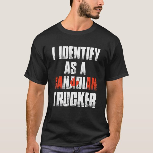 Camiseta Identifico-Me Como Um Caminhoneiro Canadense Que A (Frente)