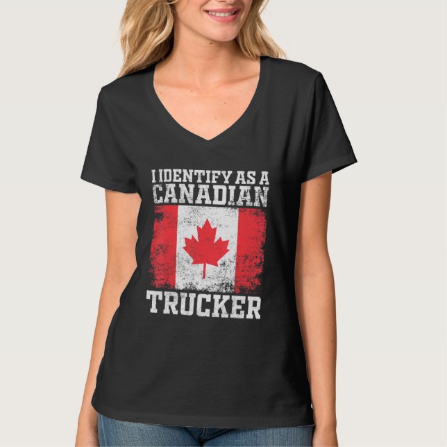 Camiseta Identifico-Me Como Um Caminhoneiro Canadense Suppo (Frente)