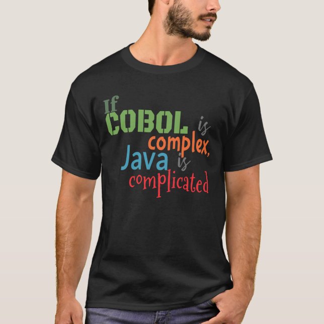 Camiseta Idiomas de Programação do Cobol e Java (Frente)