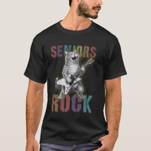 Camiseta Idosos engraçados ROCK Amante de Gatos Sinal Gradu