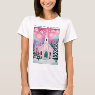 Camiseta Igreja Christmas Faith Let Us Adore Him Noite Rosa