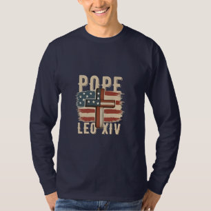 Camiseta Igreja Cristã do Papa Leão XIV Bandeira dos EUA