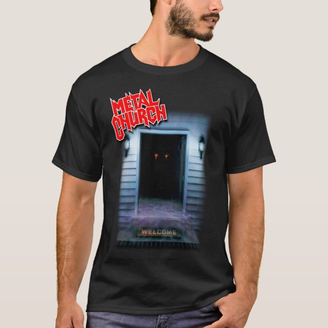 Camiseta igreja de metal o céu clássico escuro da velha esc (Frente)