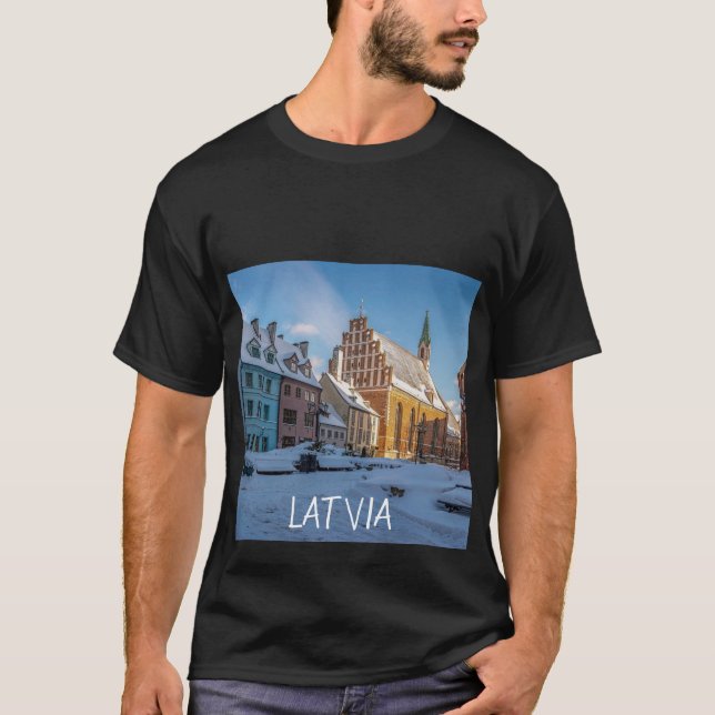 Camiseta Igreja de Peter no inverno em Riga, Letónia (Frente)