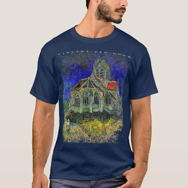 Camiseta Igreja Mens Na Pintura De Auverssuroise Van Gogh (Frente)