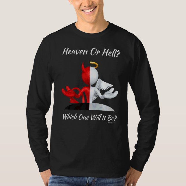Camiseta Igreja Religiosa Cristã Satã Deus Céu ou Hel (Frente)