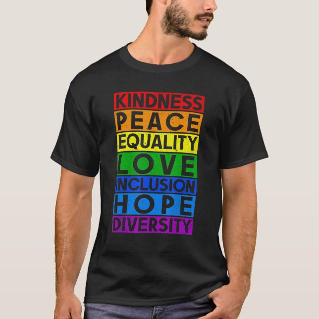 Camiseta Igualdade Lgbt Amor Bondade Gay de Paz Rig Lésbica (Frente)