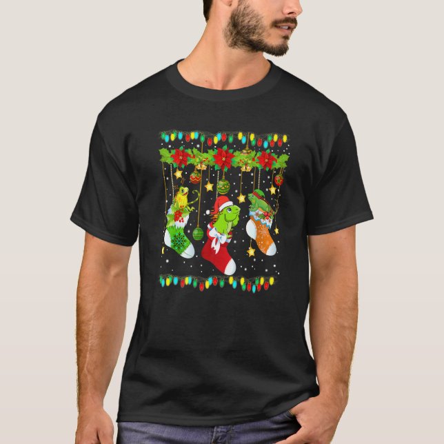 Camiseta Iguana Christmas Stocks X-Mas Lights Pajama Matchi (Frente)