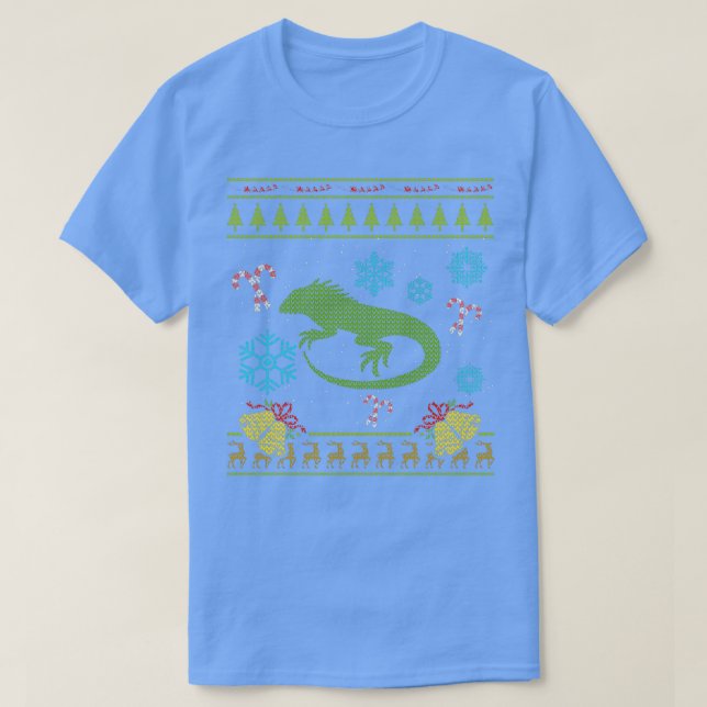 Camiseta Iguana Christmas Sweater Pet Iguana Pet Reptile (Frente do Design)