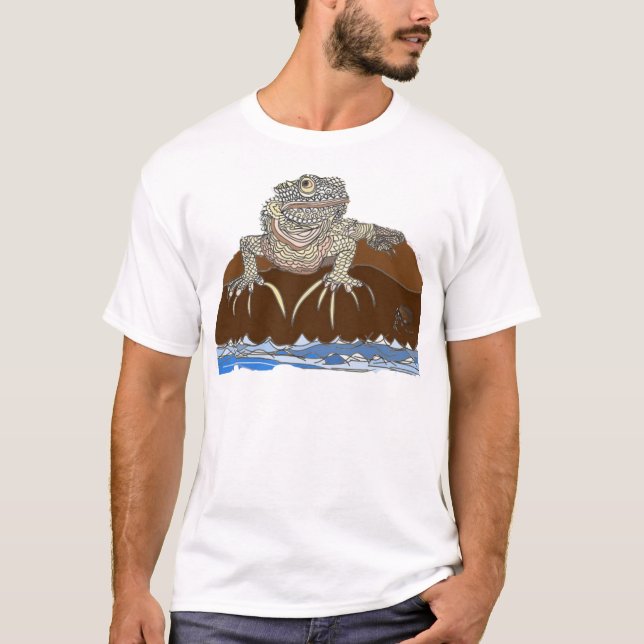 Camiseta iguana em uma rocha com caranguejo de eremita (Frente)