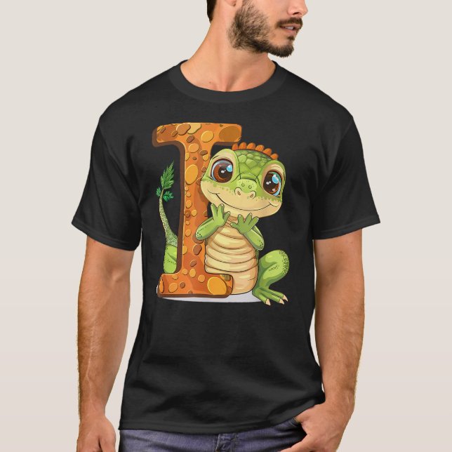 Camiseta Iguana Lover Gift with Letter I Design; Animal Alp (Frente)