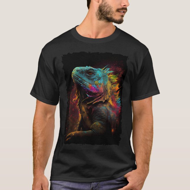 Camiseta Iguana mountains sunset reptile lizard retro 70s v (Frente)