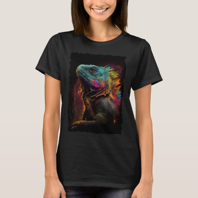 Camiseta Iguana mountains sunset reptile lizard retro 70s v (Frente)