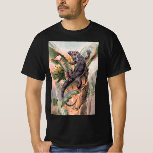 Camiseta Iguana Preta Tropical, Réptil Animal Selvagem Vint