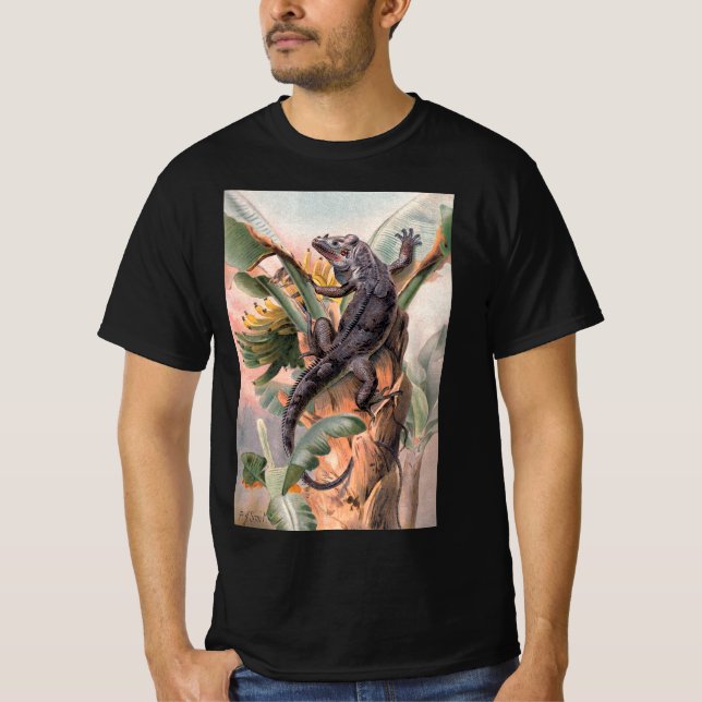 Camiseta Iguana Preta Tropical, Réptil Animal Selvagem Vint (Frente)