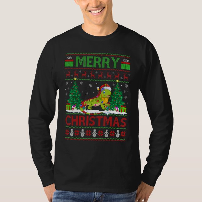 Camiseta Iguana   Xmas Tree Lights Ugly Santa Iguana Christ (Frente)