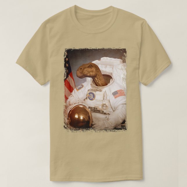 Camiseta Iguanodon Astronauta Space Suit Moon Rocket Scienc (Frente do Design)