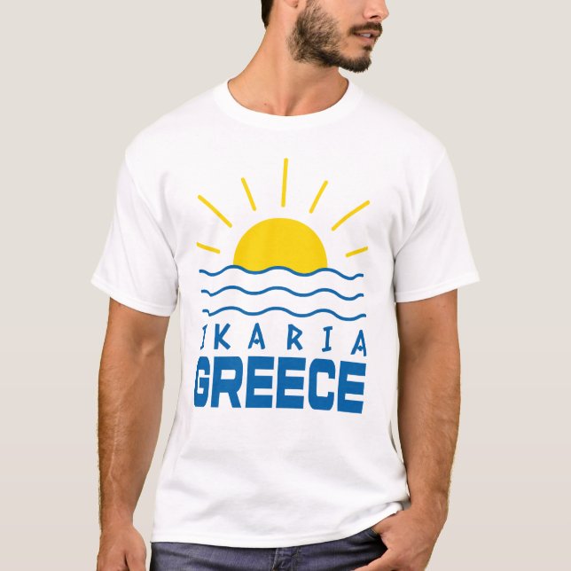 Camiseta Ikaria Grécia Sol E Mar Branco Masculino (Frente)