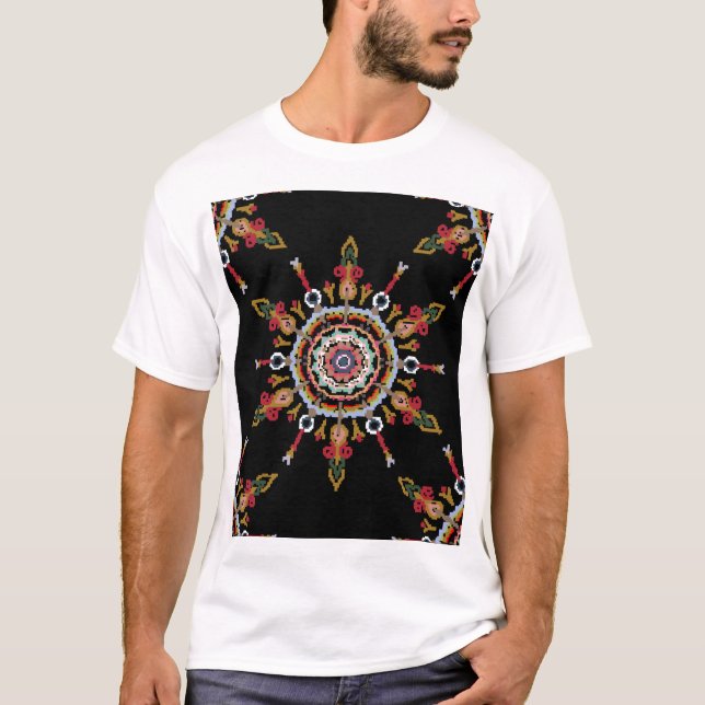 Camiseta Ikat Damask Red Green Vintage (Frente)