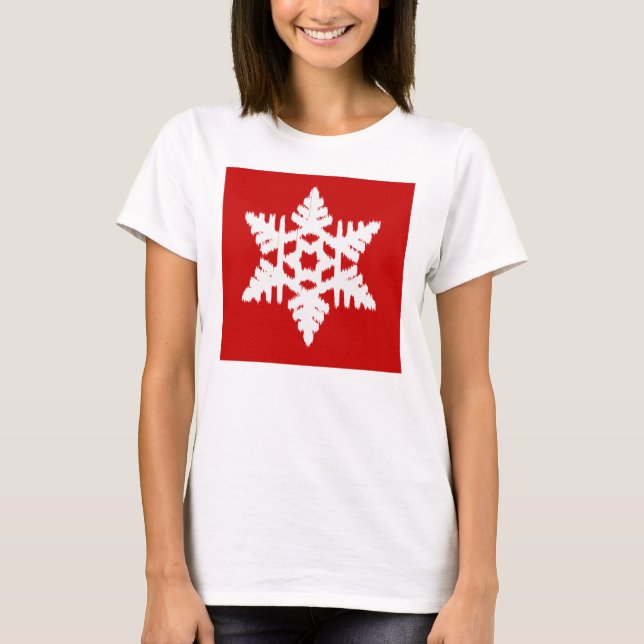 Camiseta Ikat Snowflake - Vermelho escuro e branco (Frente)