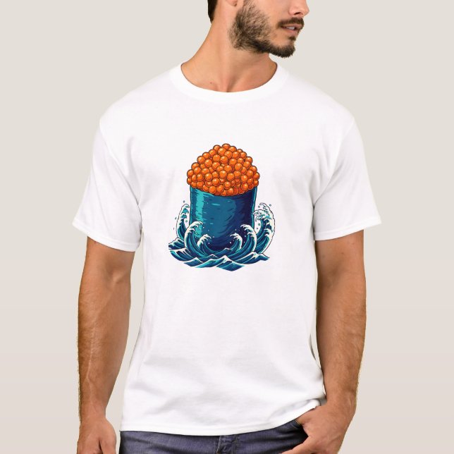 Camiseta Ikura Gunkan Maki Sushi Japanese Ocean Wave Art (Frente)