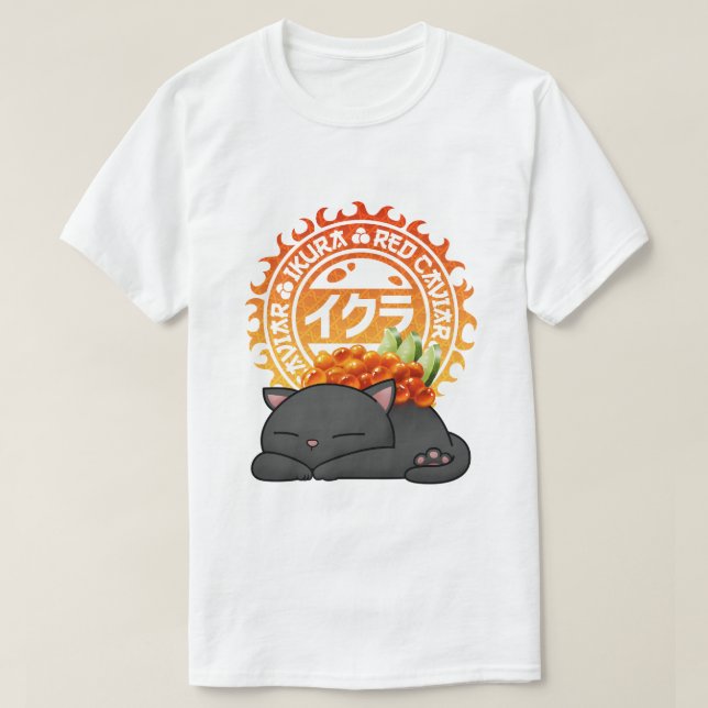 Camiseta Ikura Salmon Roe Sushi Cat (Frente do Design)