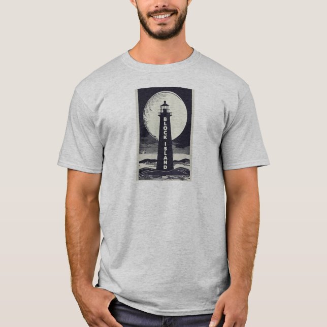 Camiseta Ilha Block Lighthouse Rhode Island Moon (Frente)