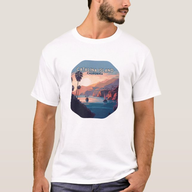 Camiseta Ilha Catalina California Boats Sunset Retro (Frente)