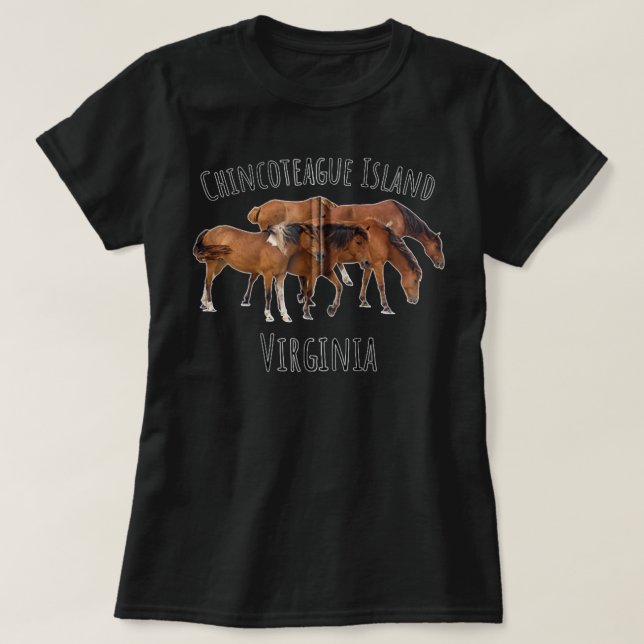 Camiseta Ilha Chincoteague Virgínia Cavalo Assateague Pony (Frente do Design)