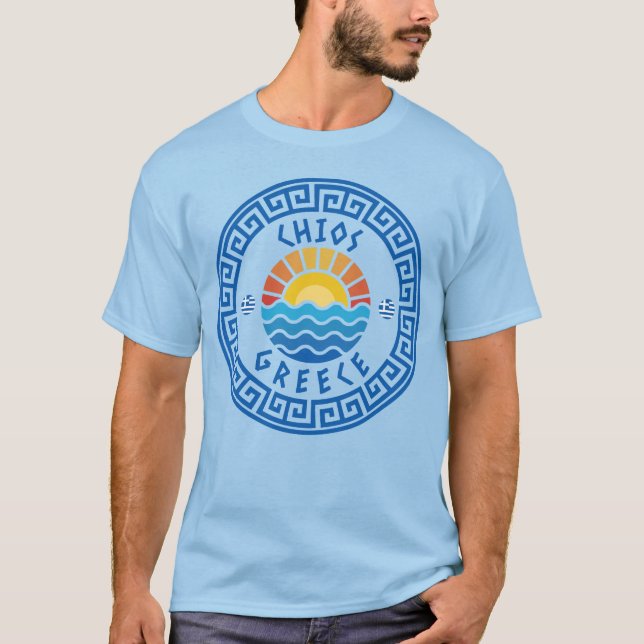 Camiseta Ilha Chios, Grécia - Homem Azul Claro (Frente)