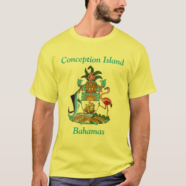 Camiseta Ilha Conception, Bahamas com Casaco de Armas (Frente)